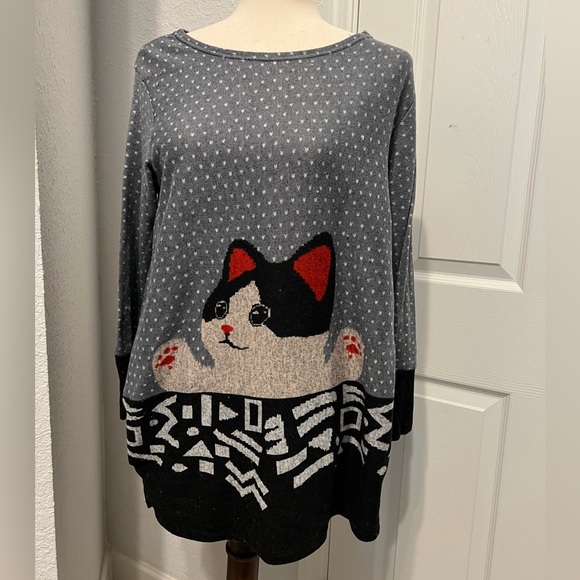 None Dresses & Skirts - Cute Longsleeve Cat Sweater Dress